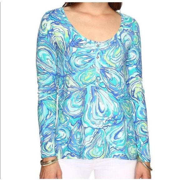 Lilly Pulitzer Women’s Top Sorella Oh Shucks Oyster Print Sparkling Blue XS - Picture 8 of 9